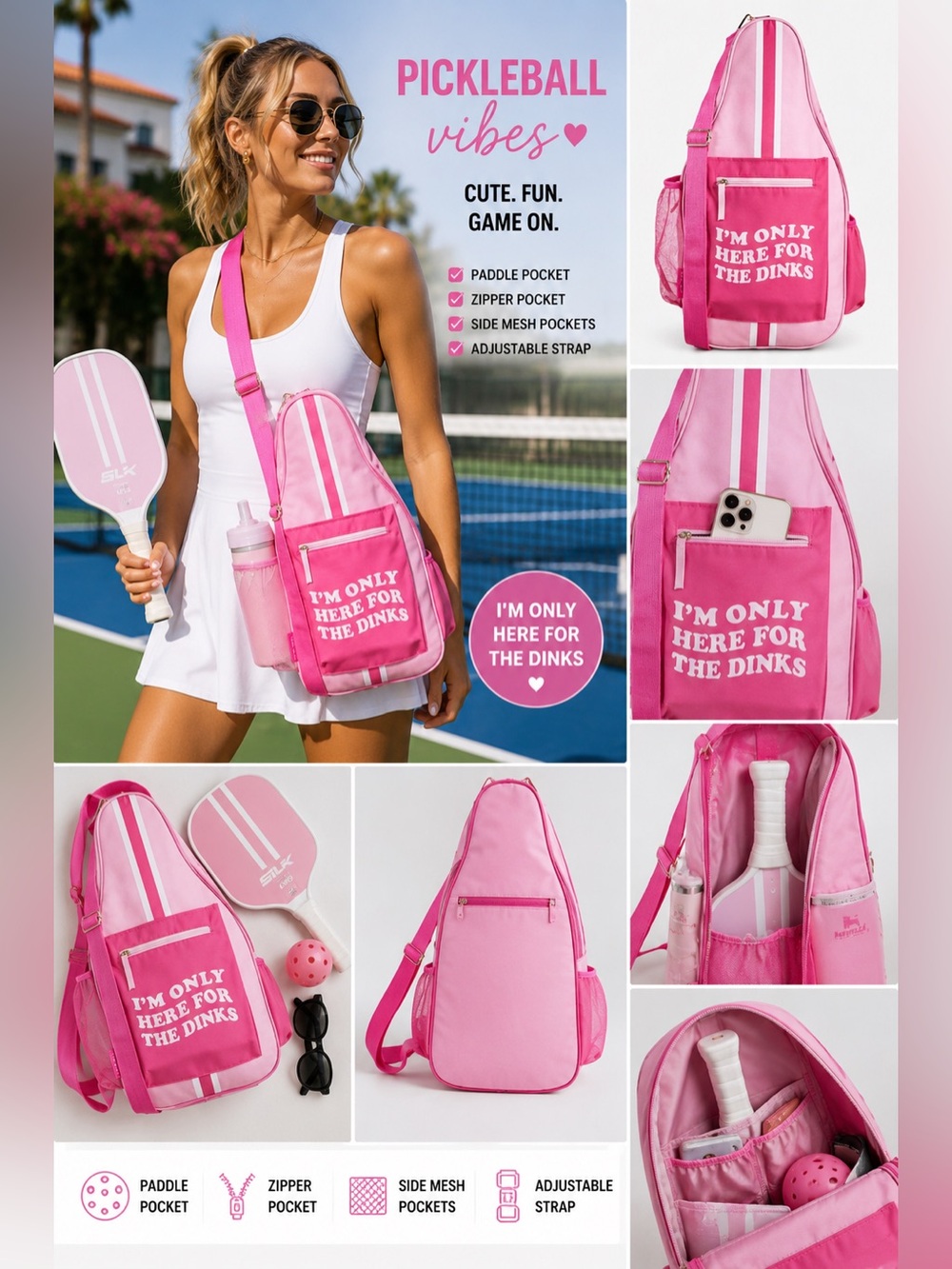 NWT Pickle Ball Pink Sling Bag